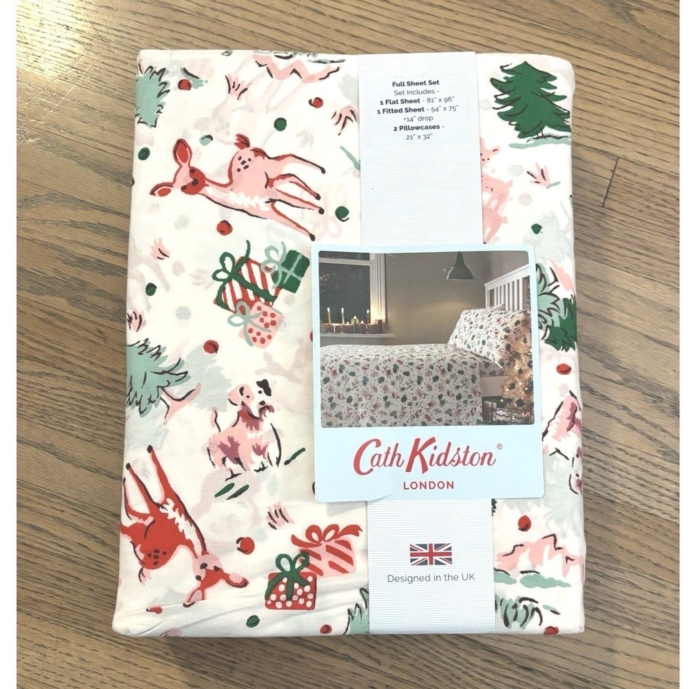 CATH KIDSTON London Full Sheet Set 100% Cotton Ditsy Deer Christmas Holiday New